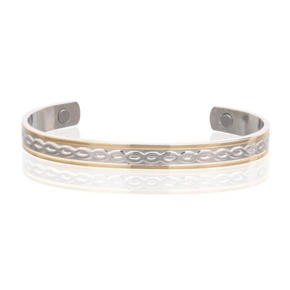 Cross Linked Two Tone Magnetic Bracelet Arthritis Pain Therapy Cuff Bangle - Picture 1 of 1